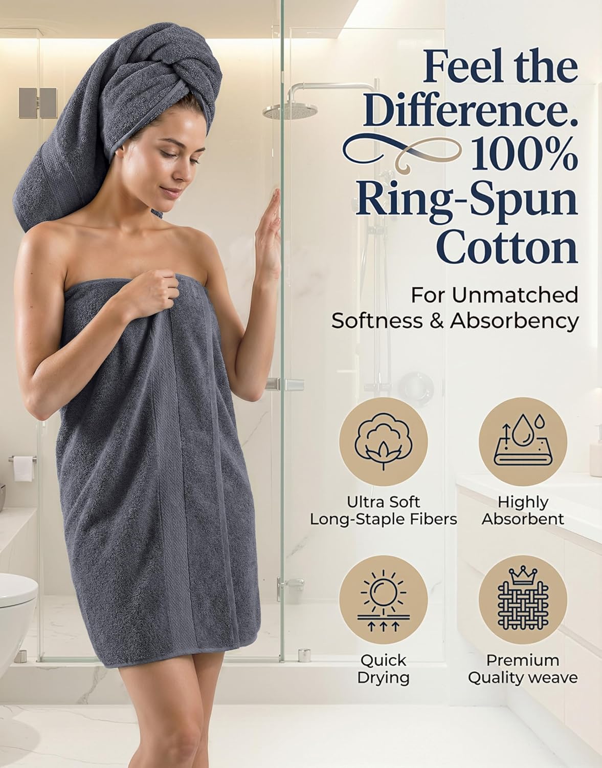 lane linen 100% cotton bath towels set shown in use