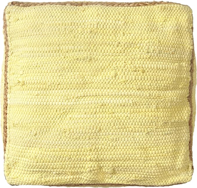 LR Home Dusky Citron Bordered Transitional Hand-Loomed Cotton Pouf - Image 5