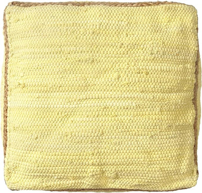 LR Home Dusky Citron Bordered Transitional Hand-Loomed Cotton Pouf - Image 5