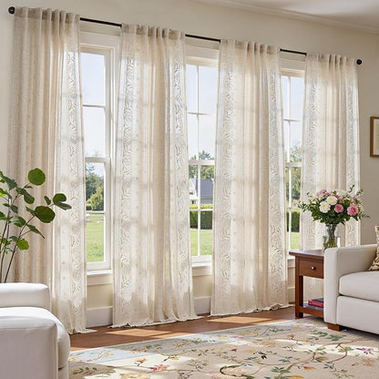 jinchan Winslow Linen Curtains for Living Room Floral Curtains 84 Inch Length by JINCHAN