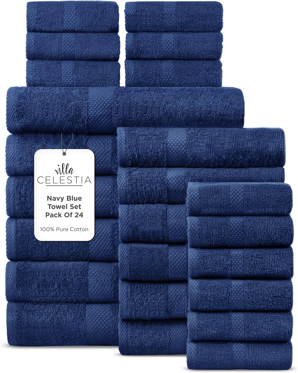 Villa Celestia 24-Piece 100% Cotton Towel Set, 6 Bath Towels, 6 Hand Towels, ...