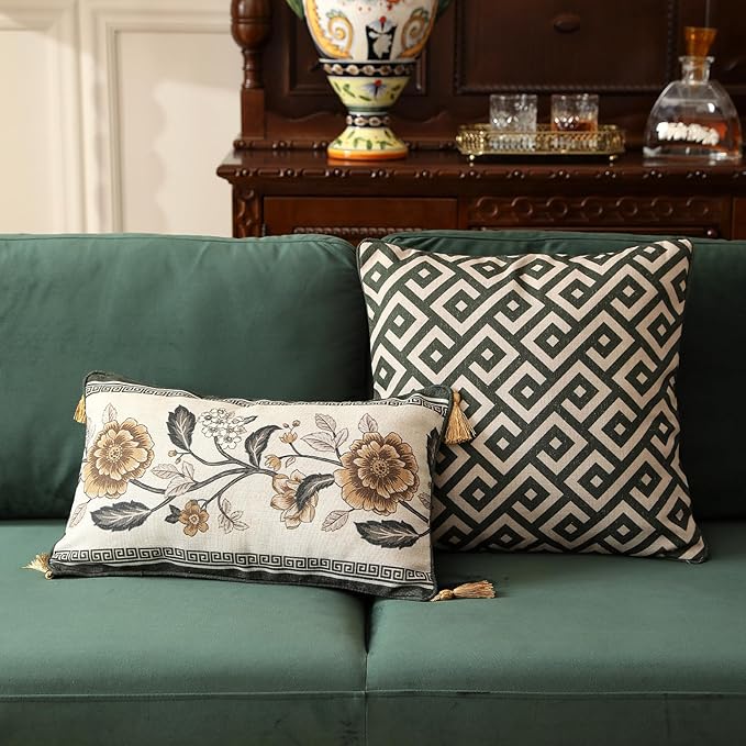 ISAENNE Design Linen Chinoiserie Rectangle Throw Pillow Covers 12"x20" - Image 6
