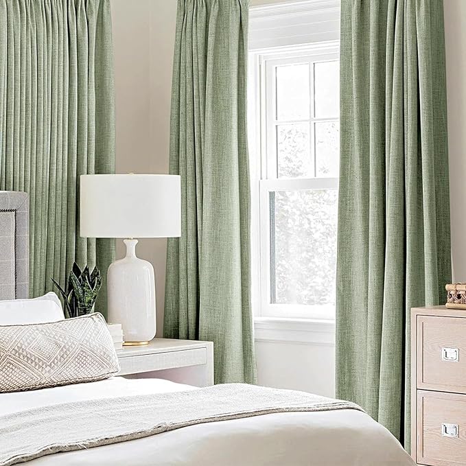 MIULEE Linen Texture Curtains, 2 Panels Sage Green, Room Darkening, Living Room - Image 2