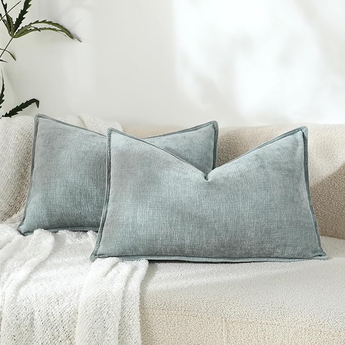 Stellhome Set of 2 Super Soft Textured Decorative Pillow Covers Lumbar Chenille by Stellhome
