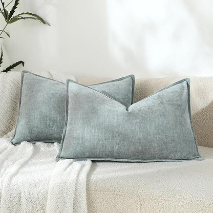 Stellhome Set of 2 Super Soft Textured Decorative Pillow Covers Lumbar Chenille by Stellhome