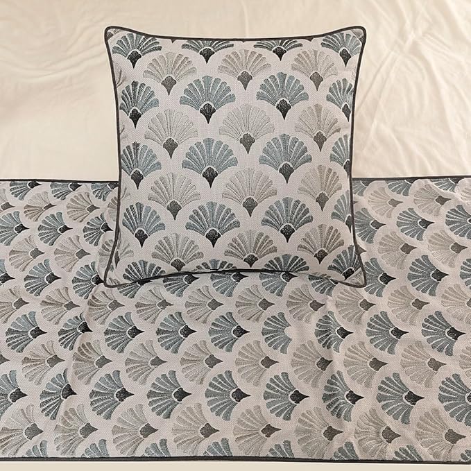 The HomeCentric King Queen Twin Blue & Grey Designer Twin 53"x18" Bed Runner - Image 4