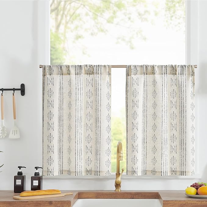 jinchan Boho Kitchen Linen Tier Curtains 30 Inch Bohemian Cafe Farmhouse by JINCHAN
