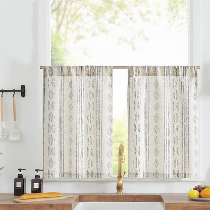 jinchan Boho Kitchen Linen Tier Curtains 30 Inch Bohemian Cafe Farmhouse by JINCHAN