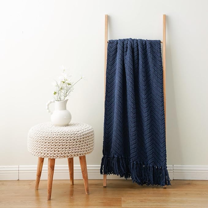 BATTILO HOME Navy Blue Throw Blanket - Image 9