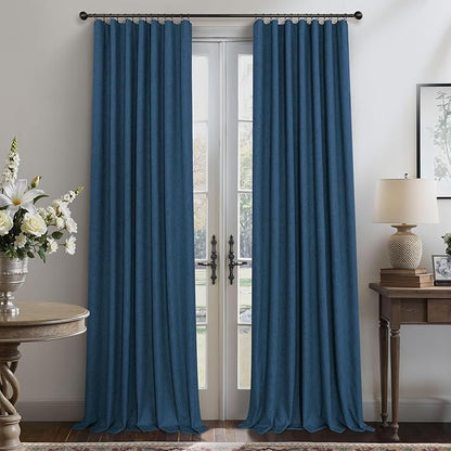 Navy Blue Linen Textured Curtains 90 Inches Long 2 Panels Set Modern Neutral - Image 9