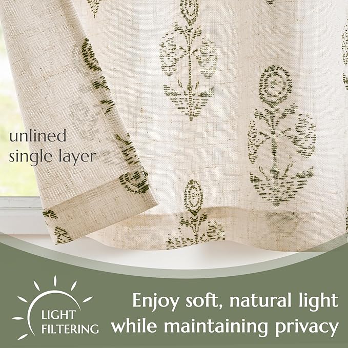 jinchan Linen Kitchen Curtains 24 Inch Floral Tier Curtains Farmhouse Cottage - Image 5