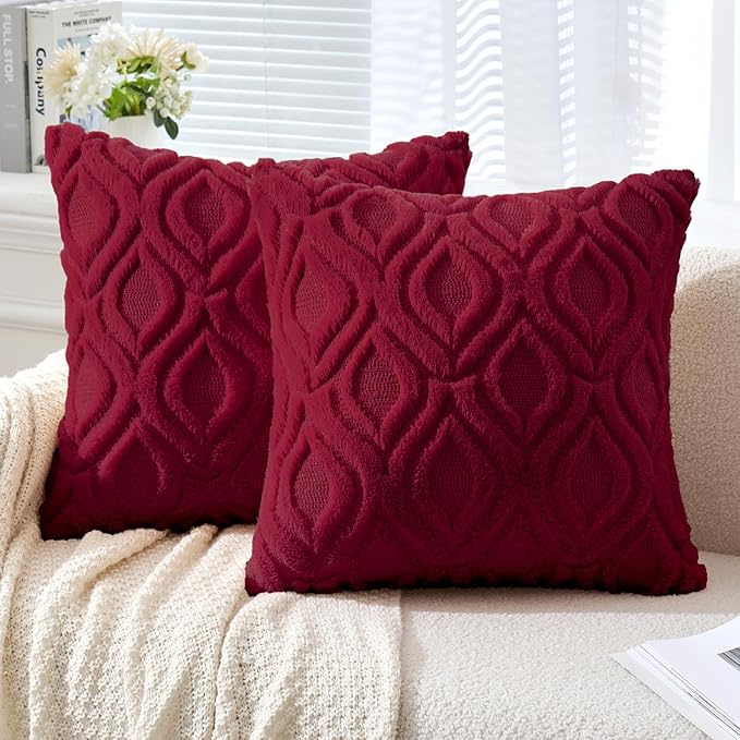 MIULEE Christmas Wine Red Throw Pillow Covers 20x20 Inch, Soft Winter Plush by MIULEE