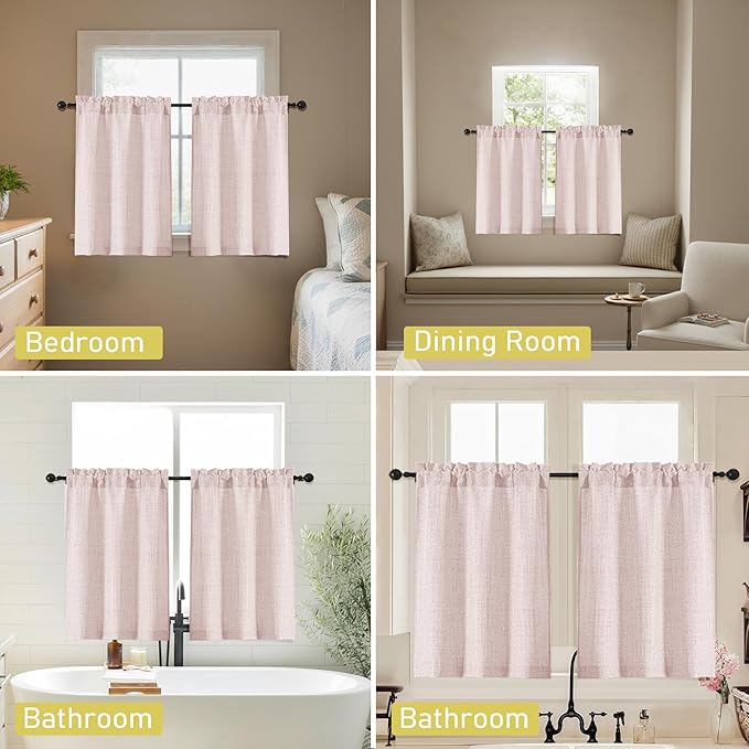Blush Pink Kitchen Curtains 36 Inch Length 2 Panels, Light Filtering Farmhouse - Image 6