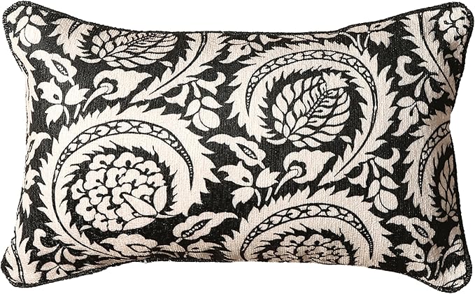 Black Rectangle Throw Pillow Covers, French White Floral Pattern Velvet Pillow by bilingaier