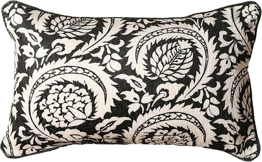 Black Rectangle Throw Pillow Covers, French White Floral Pattern Velvet Pillow by bilingaier