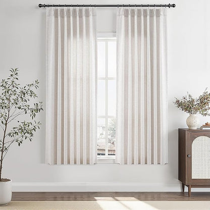 Beige White Pinch Pleated Linen Curtains 63 Inch Length 2 Panels by Aersas