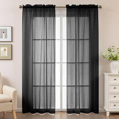 Black Sheer Curtains 84 Inches Long, Privacy Semi Sheer Curtains - Image 2