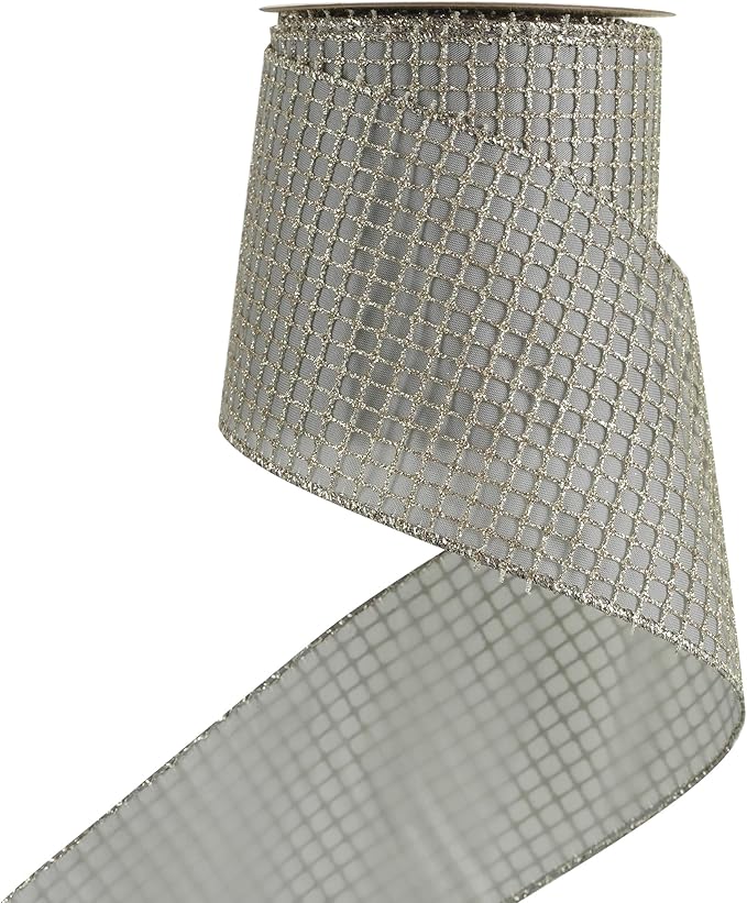 HUIHUANG Champagne Glitter Wired Ribbon 4 inch by HUIHUANG