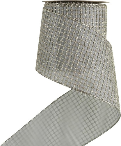 HUIHUANG Champagne Glitter Wired Ribbon 4 inch by HUIHUANG