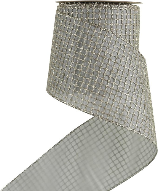 HUIHUANG Champagne Glitter Wired Ribbon 4 inch by HUIHUANG