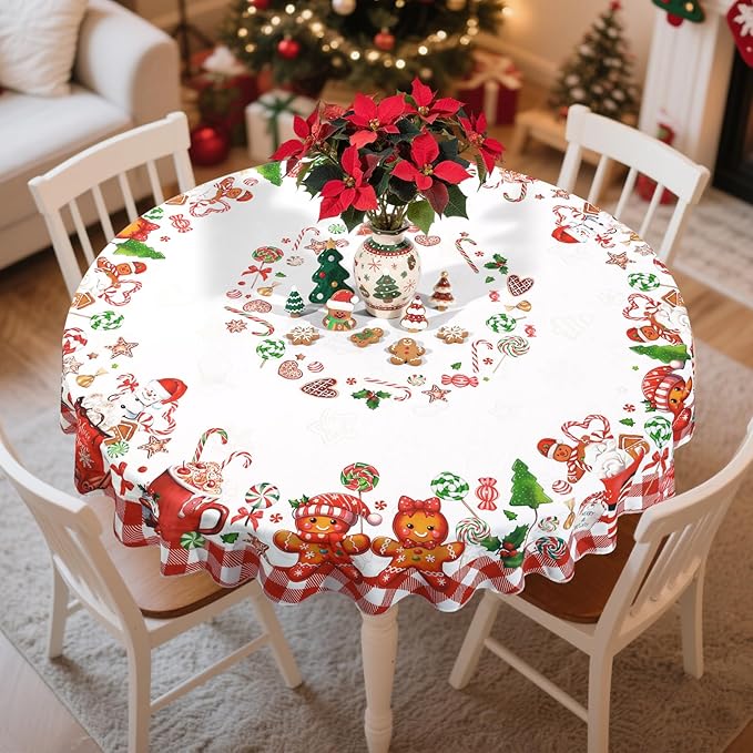 Christmas Gingerbread Tablecloth Waterproof, Candy Cane Table Cloth Round - Image 2