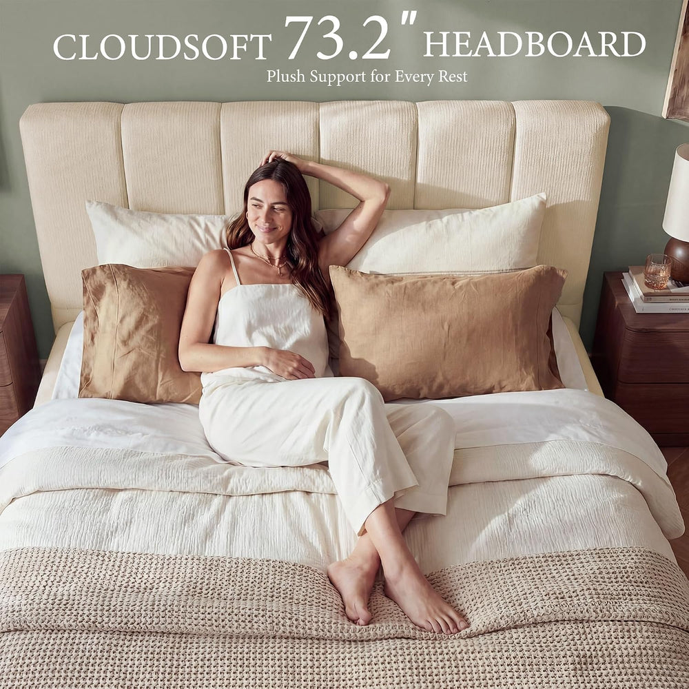 Yechen Queen Cloud Bed Frame with 5.9‘’ Headboard Removable, Upholstered Bed ...