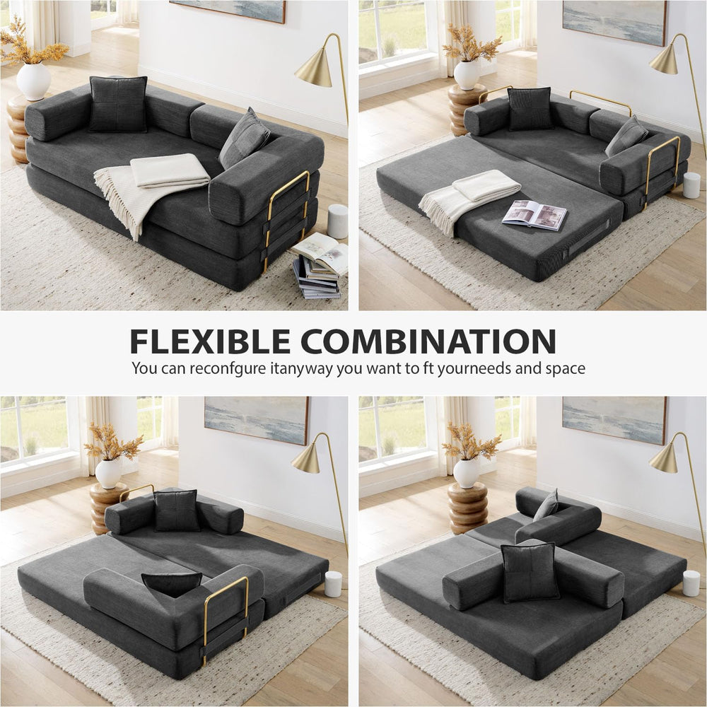 4-in-1 Folding Convertible Sofa Bed, 78 Inch Boneless Couch with Fixed-Shape ...