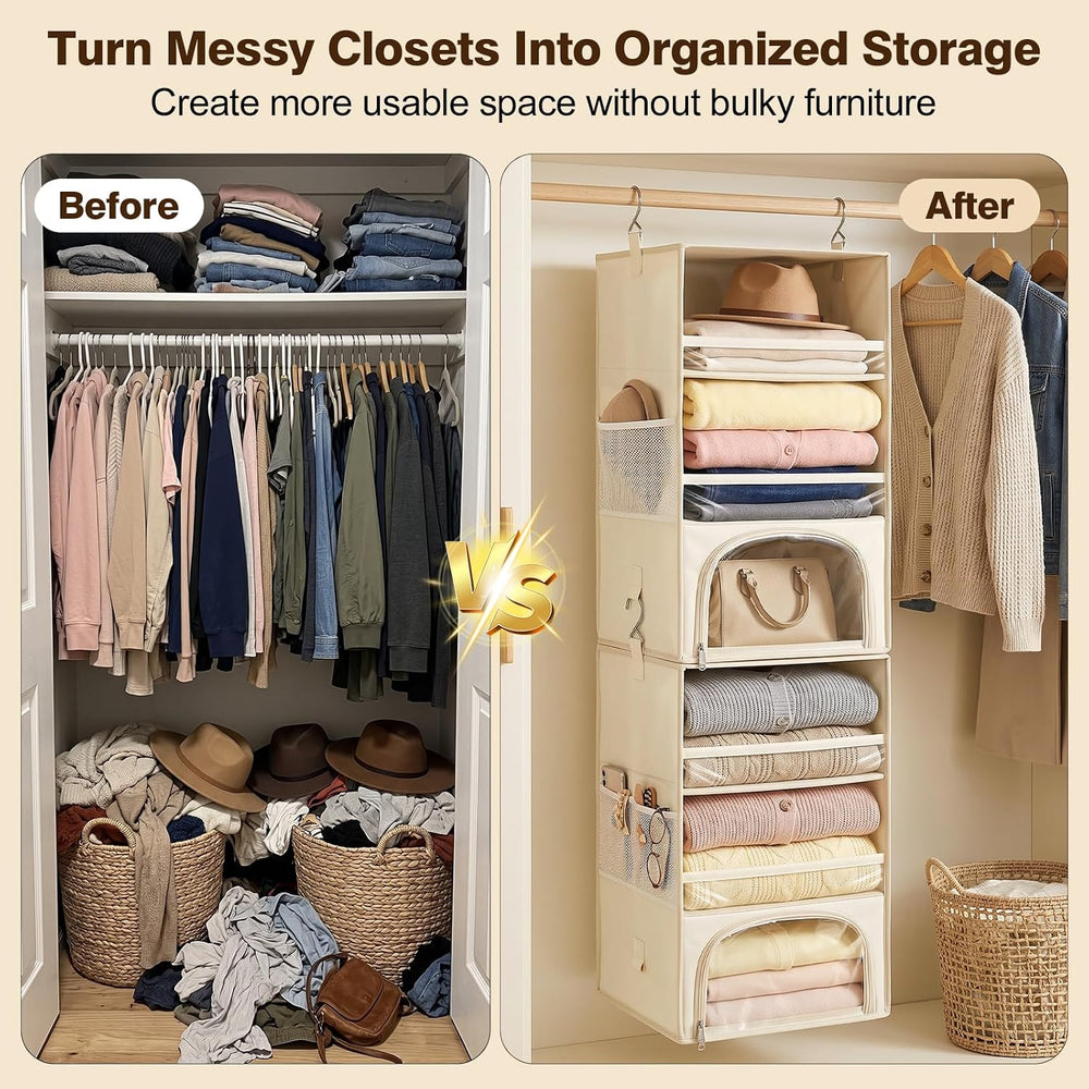 Hanging Closet Organizer for Dorms & RVs, 2-in-1 Dust-Proof