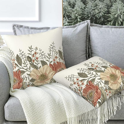 Vintage Poppy Flowers Throw Pillow Covers Set of 2 Blooming Flowers Pillow - Image 5
