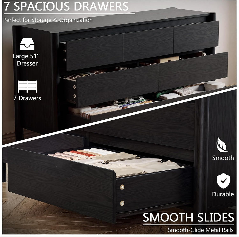 3 Piece Black Dresser for Bedroom Set,9 Drawer Dresser & Nightstands