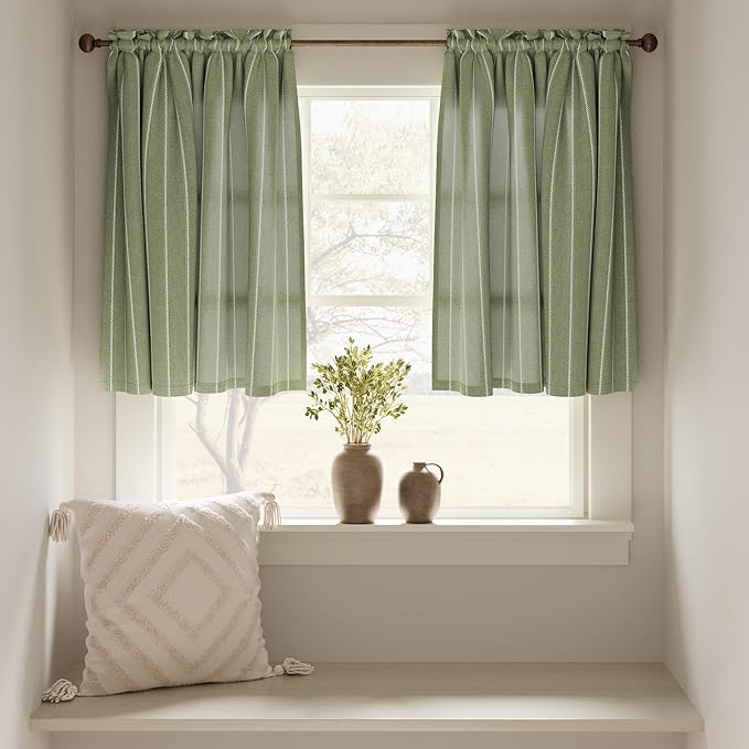 jinchan Nautical Striped Linen Kitchen Curtains 24 Inches Farmhouse Tier Cafe - Image 3