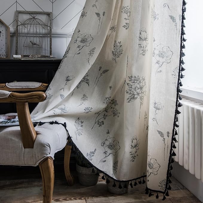 Boho Curtains 84 Inch Length 2 Panels Farmhouse Living Room Semi Sheer Drapes by ENJOYBRIDAL