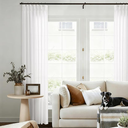 Ivory White 105 Inch Long Curtains Pinch Pleat Memory Shape Trained Linen - Image 8