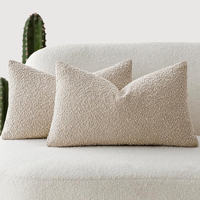 Foindtower Pack of 2 Textured Boucle Throw Pillow Covers Accent Solid Lumbar by Foindtower