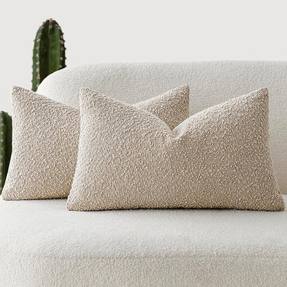 Foindtower Pack of 2 Textured Boucle Throw Pillow Covers Accent Solid Lumbar by Foindtower