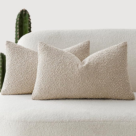 Foindtower Pack of 2 Textured Boucle Throw Pillow Covers Accent Solid Lumbar by Foindtower