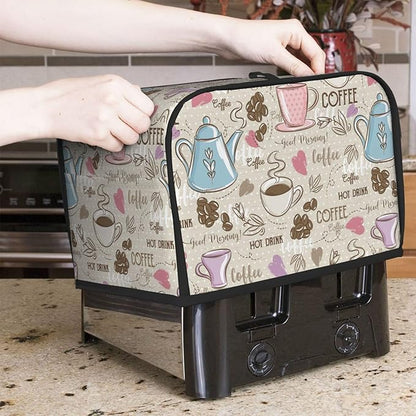 Beige Coffee Love Heart 2 Slice Toaster Cover, Waterproof Toaster Dust Cover - Image 2
