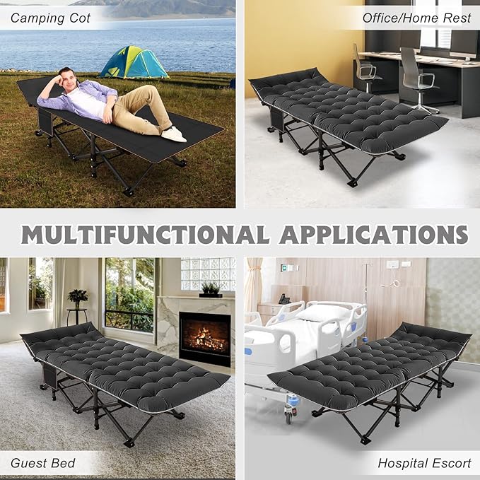 ABORON Camping Cot for Adult 28" Extra Wide, Heavy-Duty 1200D Oxford Cot for - Image 5