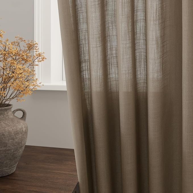 Dark Taupe Linen Curtains 120 Inch Extra Long - Image 2