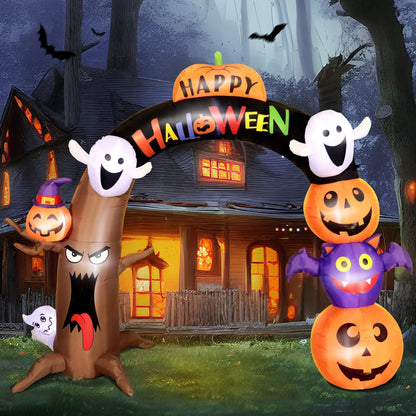 DomKom 10FT Long&8FT Tall Gaint Halloween Inflatable Decorations Dead Tree Arch,Build-in LED Lights Holiday Blow Up Yard Decoration for Party Outdoor，Garden Lawn Deco