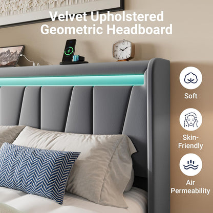 allewie king size led platform bed frame with, close-up detail