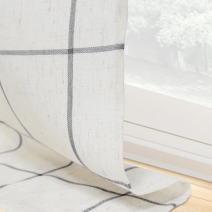 DriftAway Kitchen Curtains Striped Tier Linen Short Curtains Windowpane Plaid - Image 6