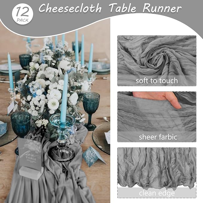 Fivenl 12 Pack Cheesecloth Table Runner 35x72 Inch Boho Gauze Table Runner - Image 4