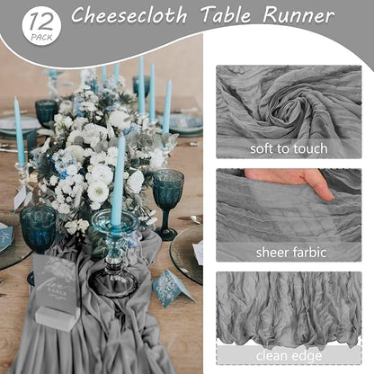 Fivenl 12 Pack Cheesecloth Table Runner 35x72 Inch Boho Gauze Table Runner - Image 4