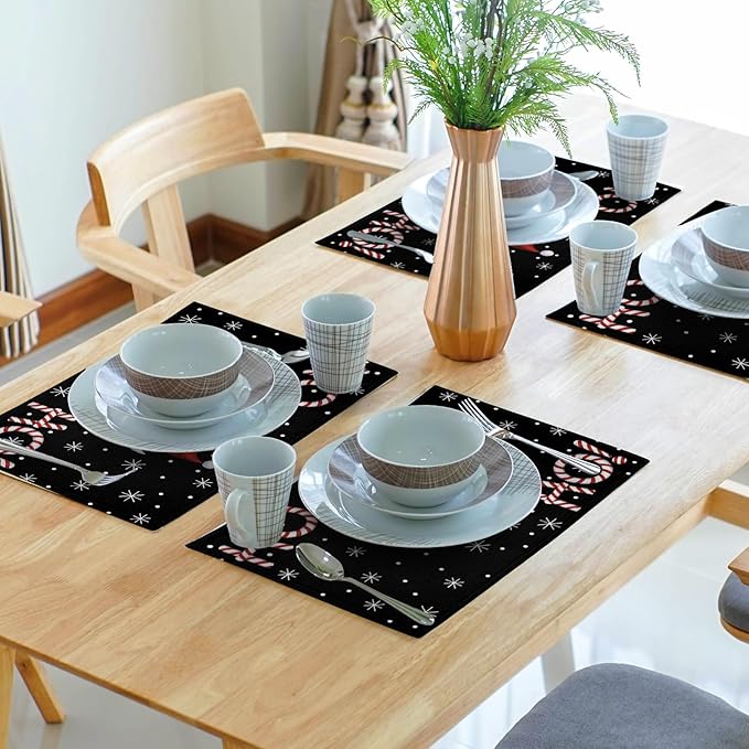 Giwawa Christmas Placemats Set of 4, Santa Claus Laugh Winter Snowflake Black - Image 7