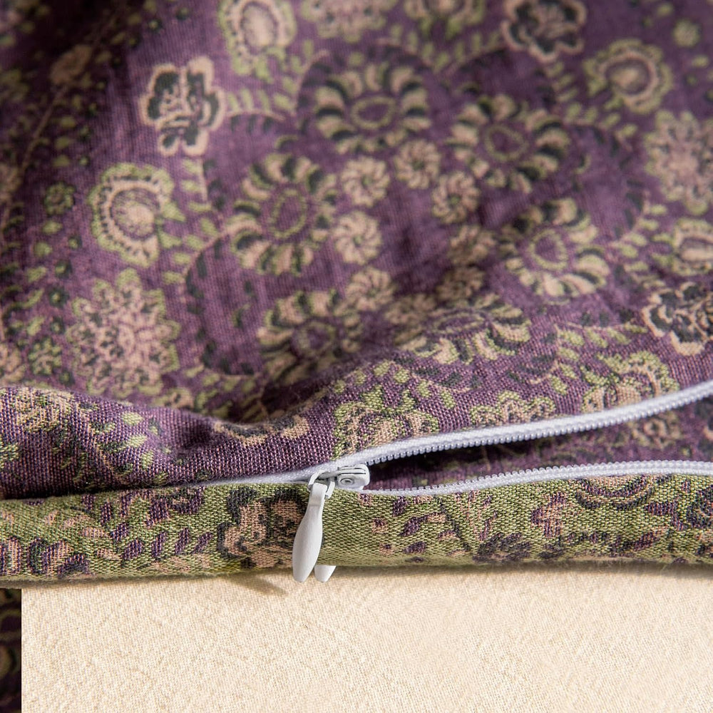 Full Duvet Cover Set Purple Green Floral Pattern,3 Pieces Reversible Boho Med...