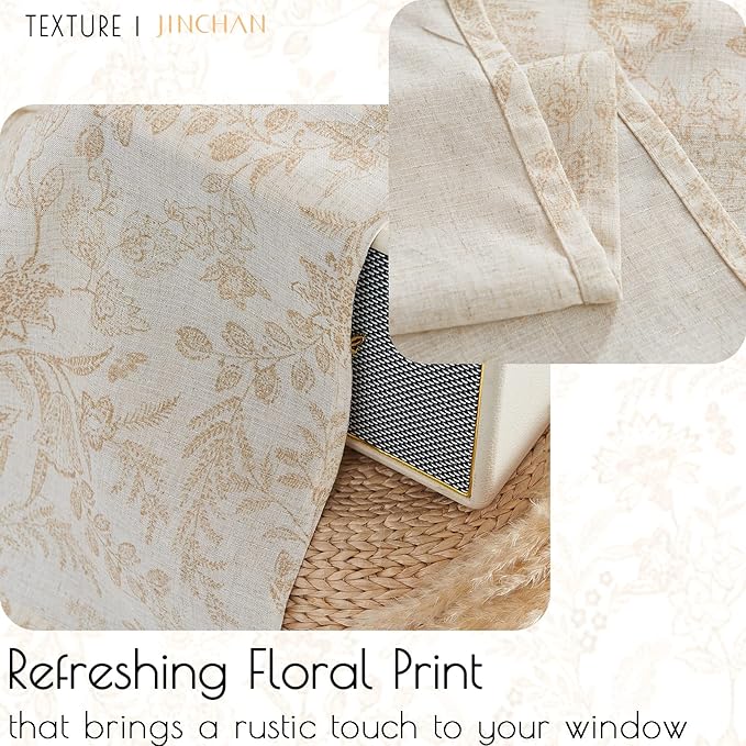jinchan Linen Valance Curtain Farmhouse Floral Printed Small Window Curtain - Image 9