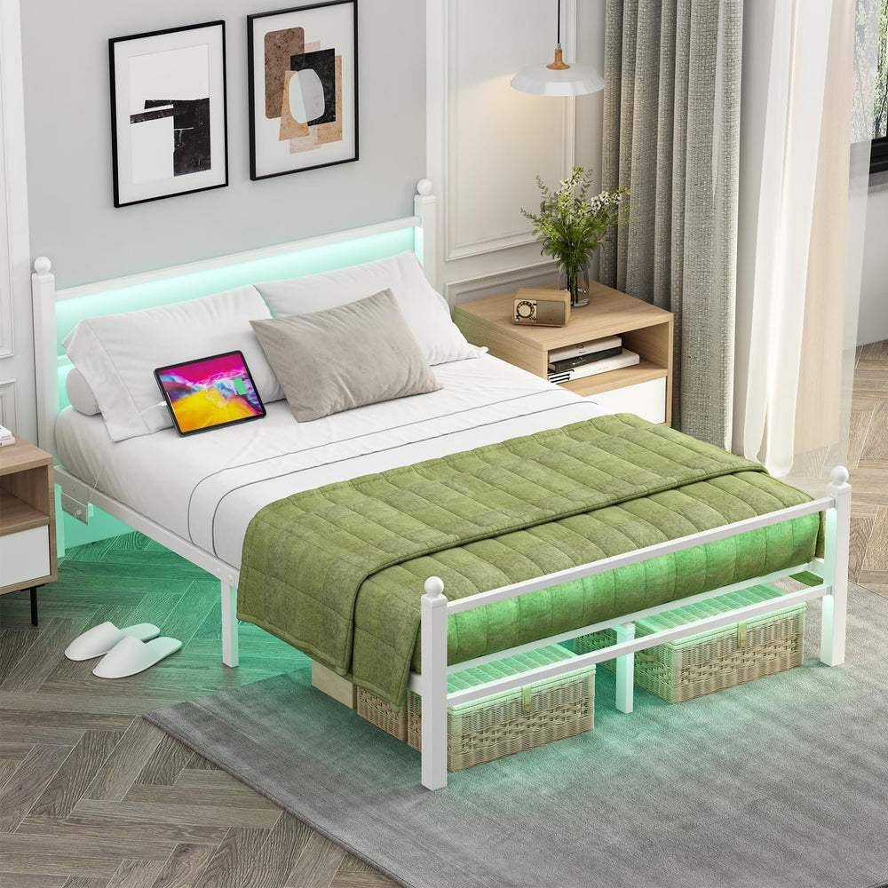 Jenmit Full Size Bed Frame with Charging Station & LED Lights,Full Metal ...