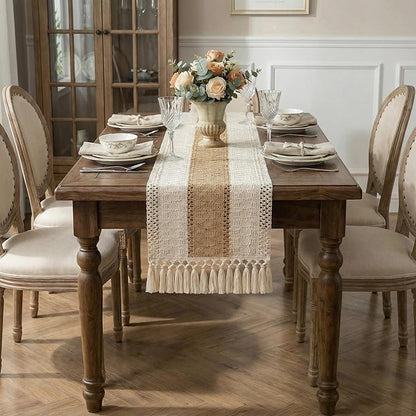 Boho Macrame Table Runner with Tassels Farmhouse Rustic Dining Woven Table - Image 5