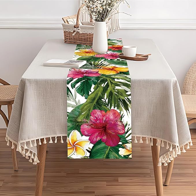 Exotic Beauty Table Runner – 13x72 Inch Tropical Hibiscus Floral Table Decor - Image 6